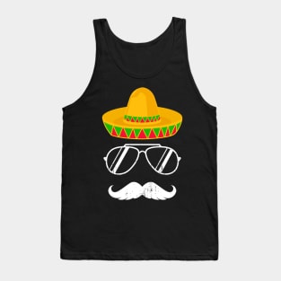 Funny mexican sombrero mustache face for Cinco de Mayo Tank Top